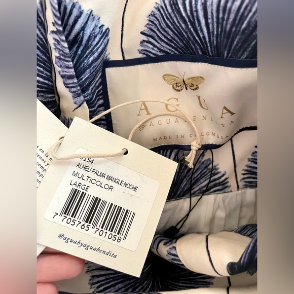 AGUA BY AGUA BENDITA Alheli Mangle Noche Dress Blue White Dress NWT LARGE L - Picture 8 of 11